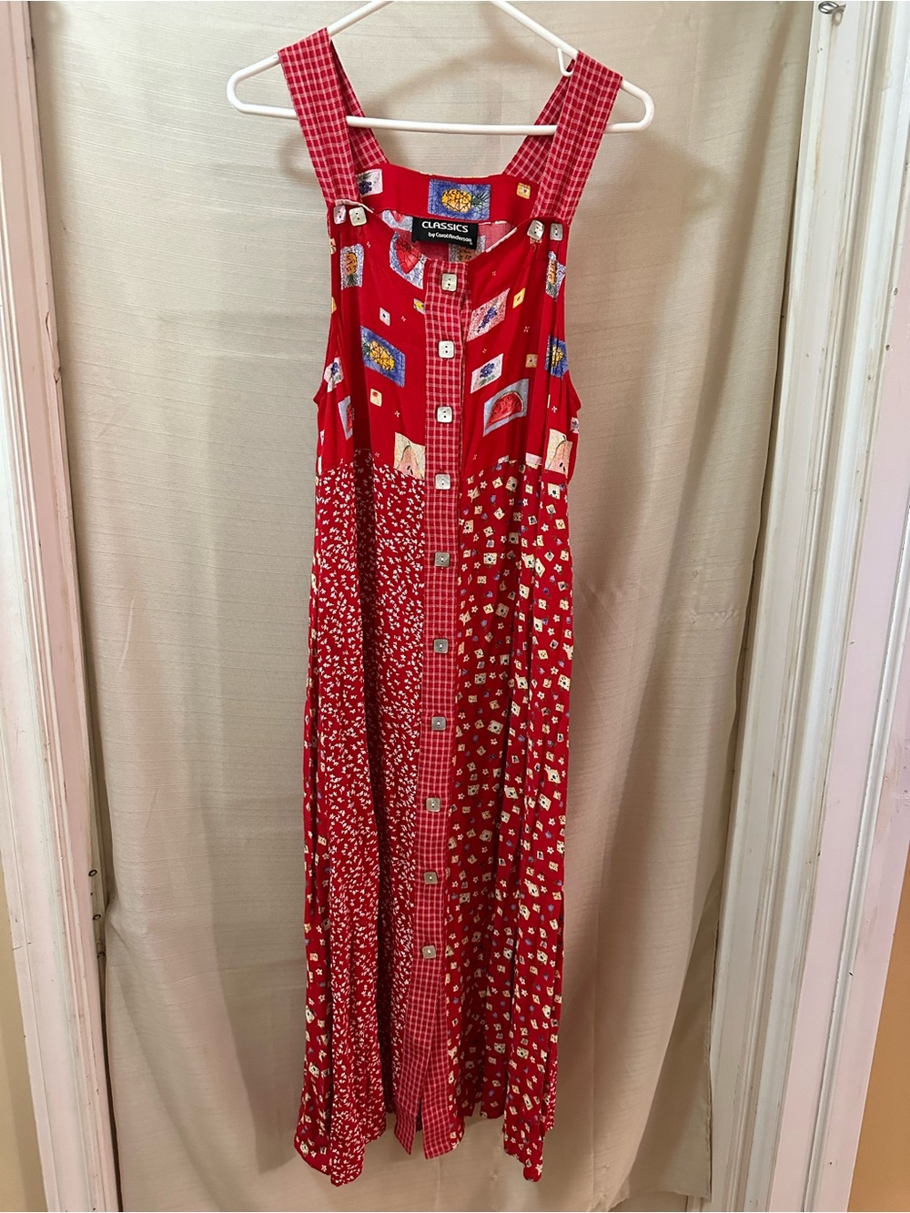 Vintage Carol Anderson Patchwork Button Front Maxi Dress Cottagecore 90s L